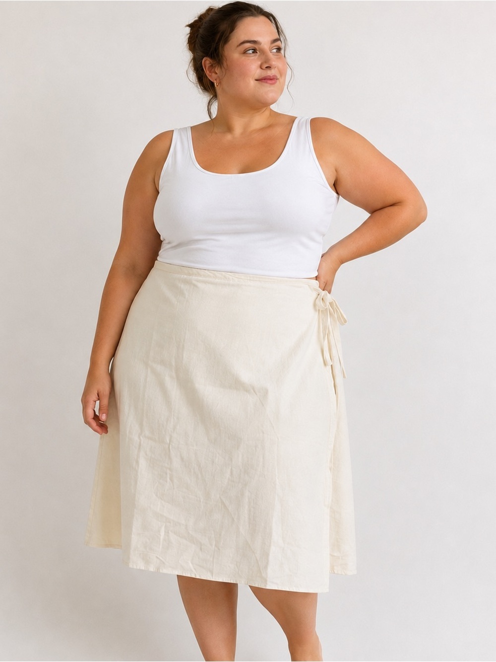 Future Collective Wrap Skirt XXL Ivory Cream Tie Side Midi Linen Blend NWT